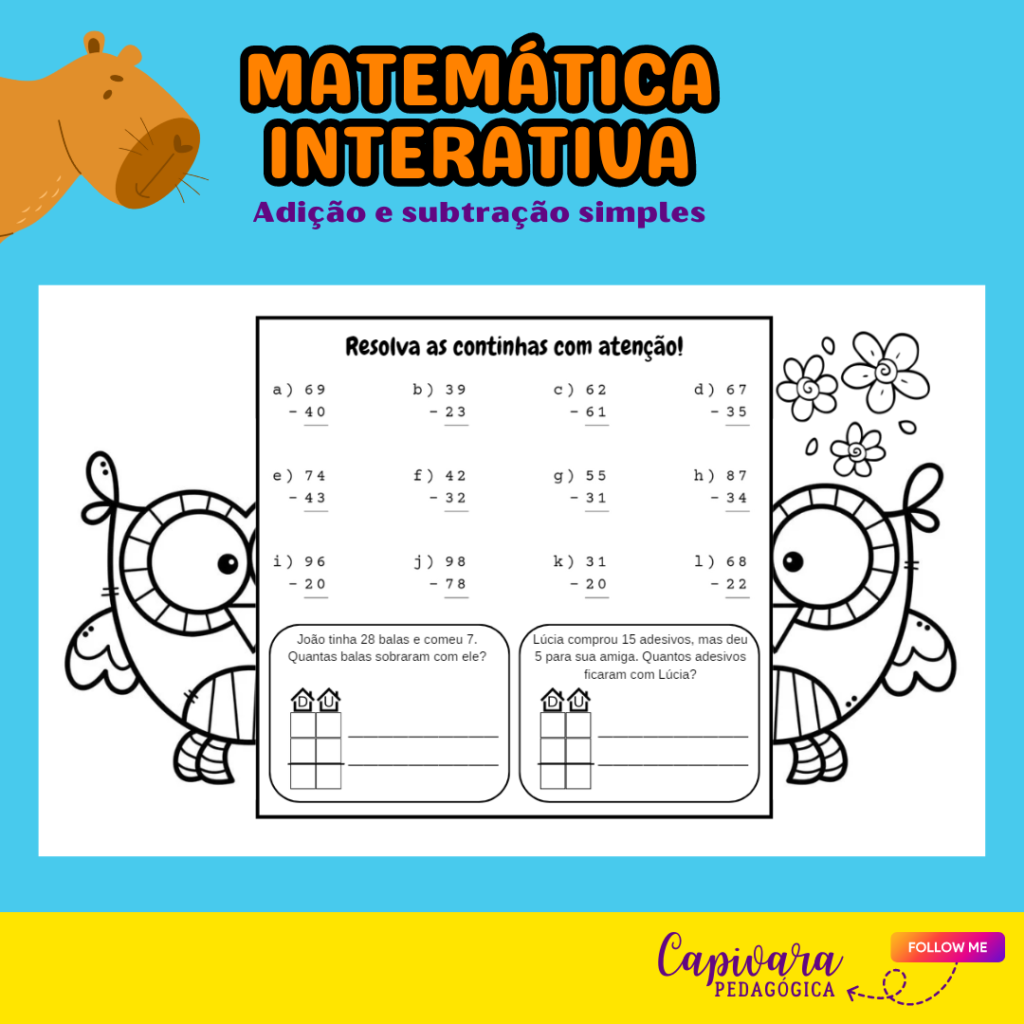 MATEMÁTICA INTERATIVA – ADIÇÃO E SUBTRAÇÃO SIMPLES – Capivara Pedagógica