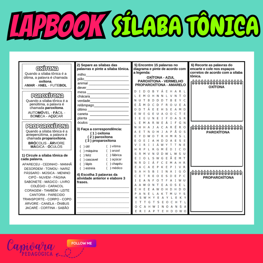 LAPBOOK – SÍLABA TÔNICA – Capivara Pedagógica